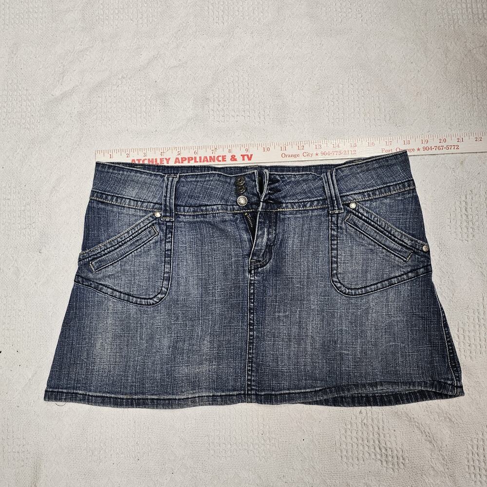 Vintage Hydraulic Denim Mini Skirt Pockets Button Zipper Cotton Spandex 13/14